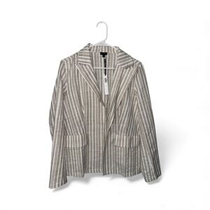 Coco + Carmen Striped Linen Blend Blazer Jacket Neutral Tan White